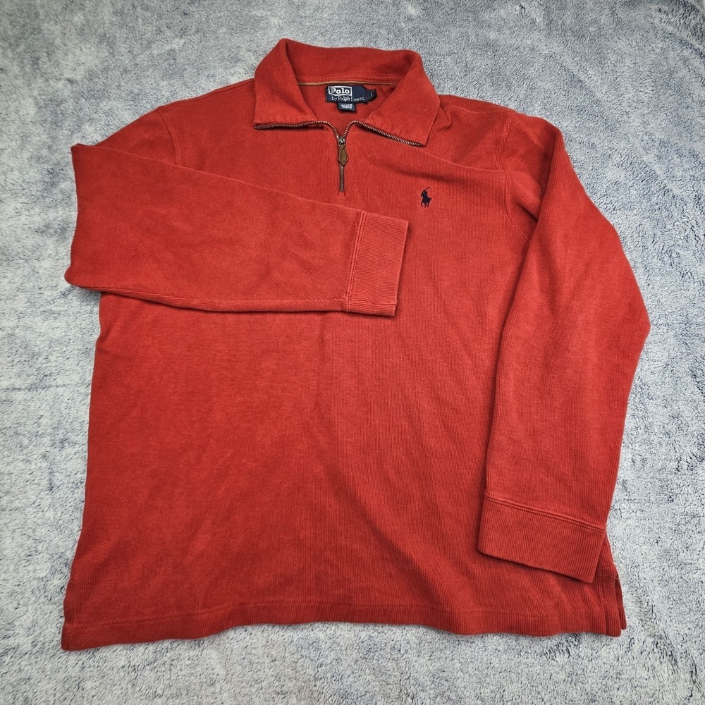 Polo Ralph Lauren 1/4 Zip Pullover Mens Large Red Cotton Sweater Vintage Preppy